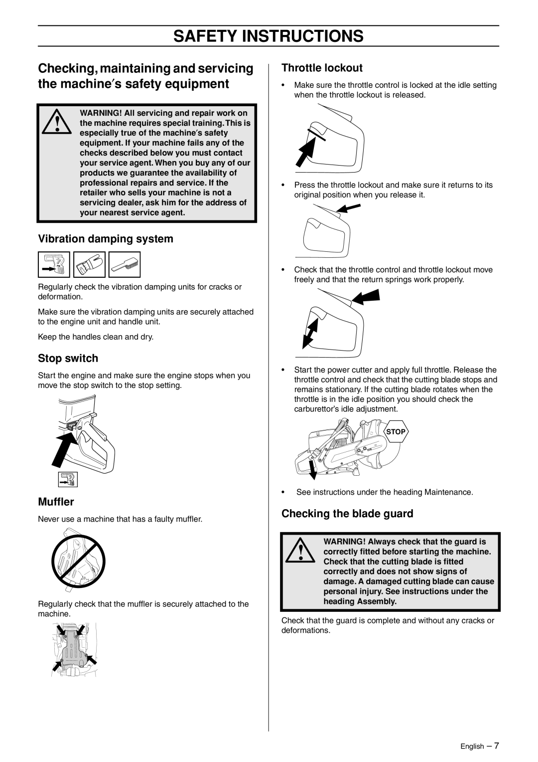 Husqvarna K750 manual Checking the blade guard 