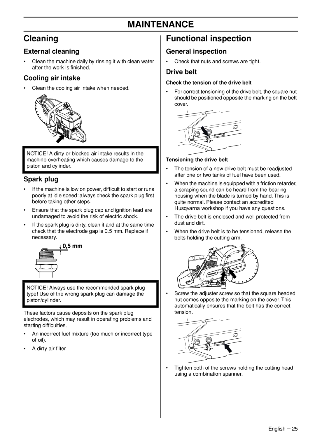 Husqvarna K760 Rescue manual Cleaning, Functional inspection 