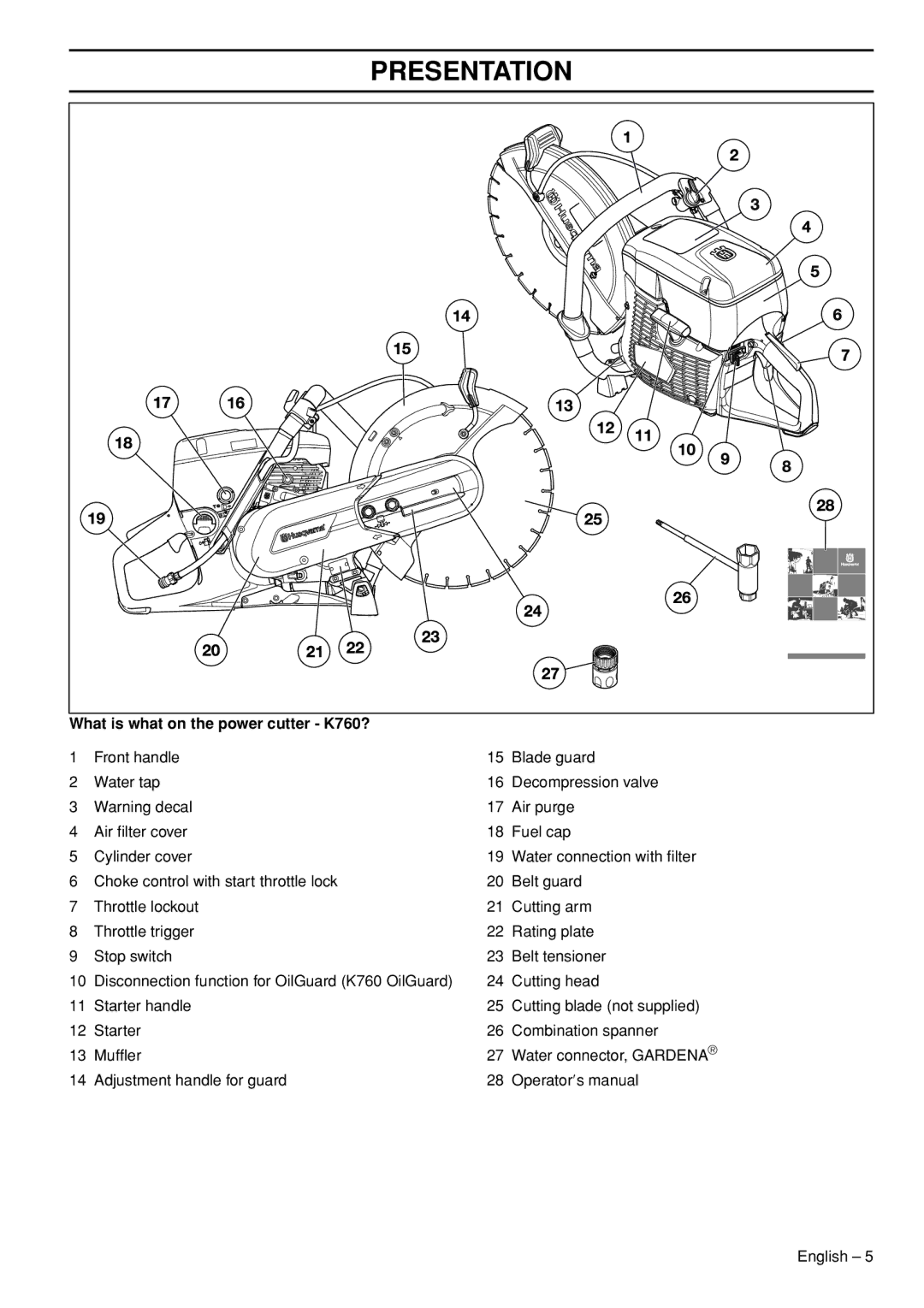 Husqvarna K760 Rescue manual Presentation, What is what on the power cutter K760? 