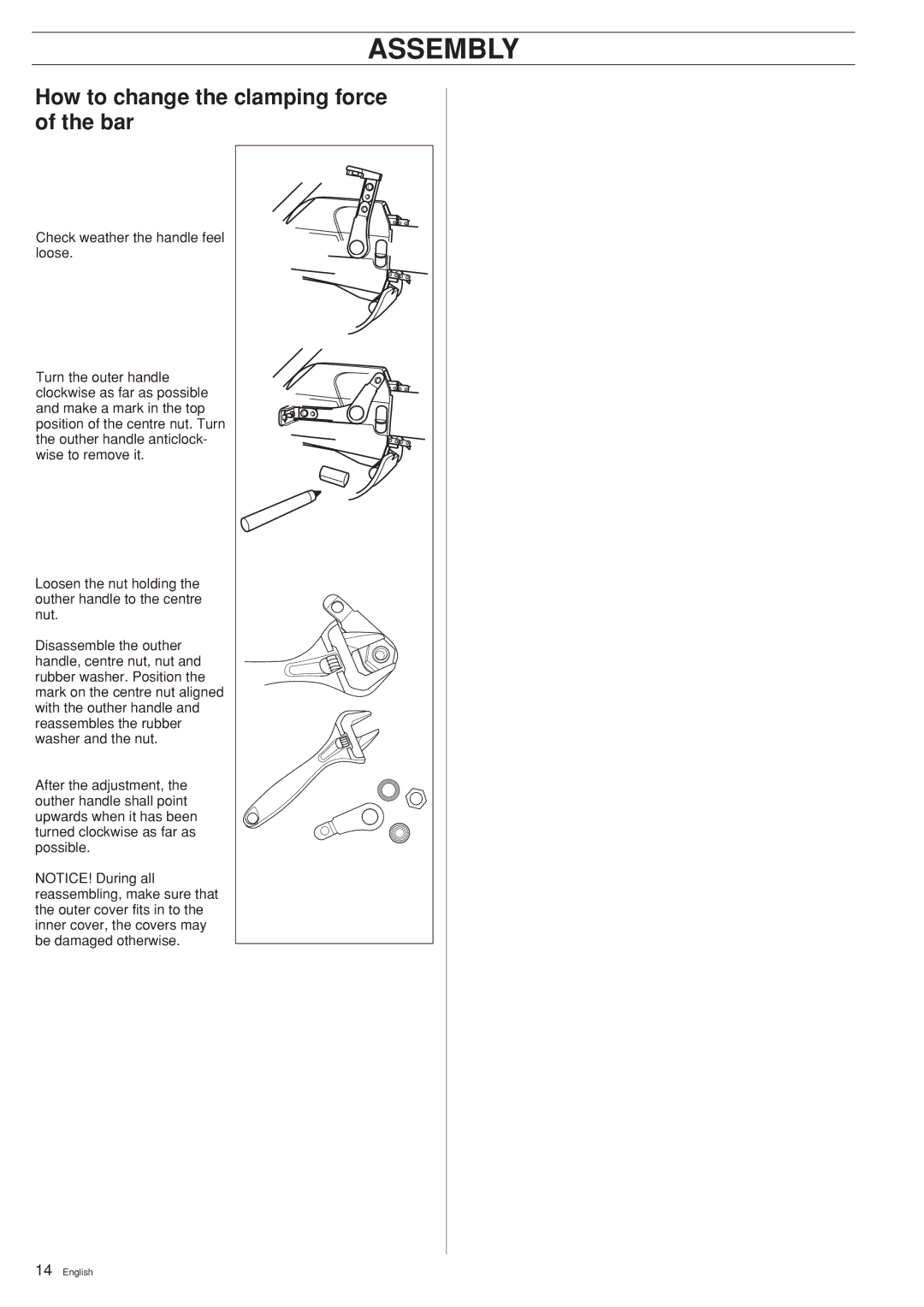 Husqvarna K950 CHAIN manual How to change the clamping force of the bar 