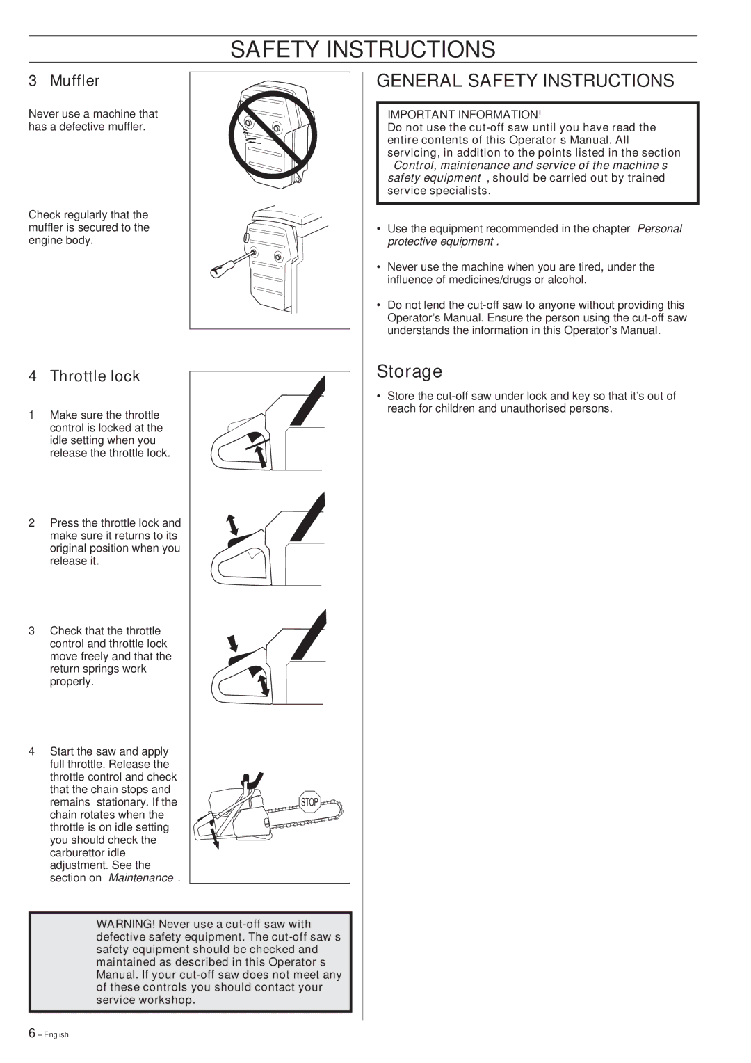 Husqvarna K950 CHAIN manual General Safety Instructions, Storage 