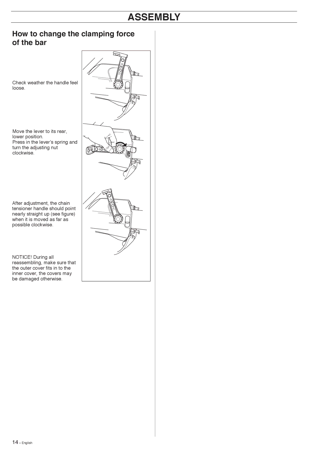 Husqvarna K950 manual How to change the clamping force of the bar 