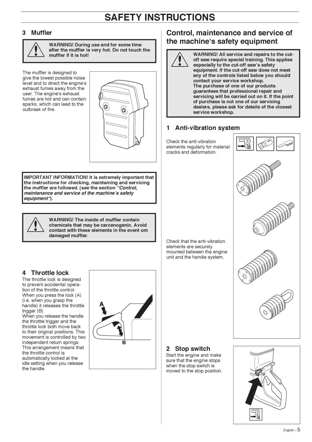 Husqvarna K950 manual Muffler, Throttle lock 