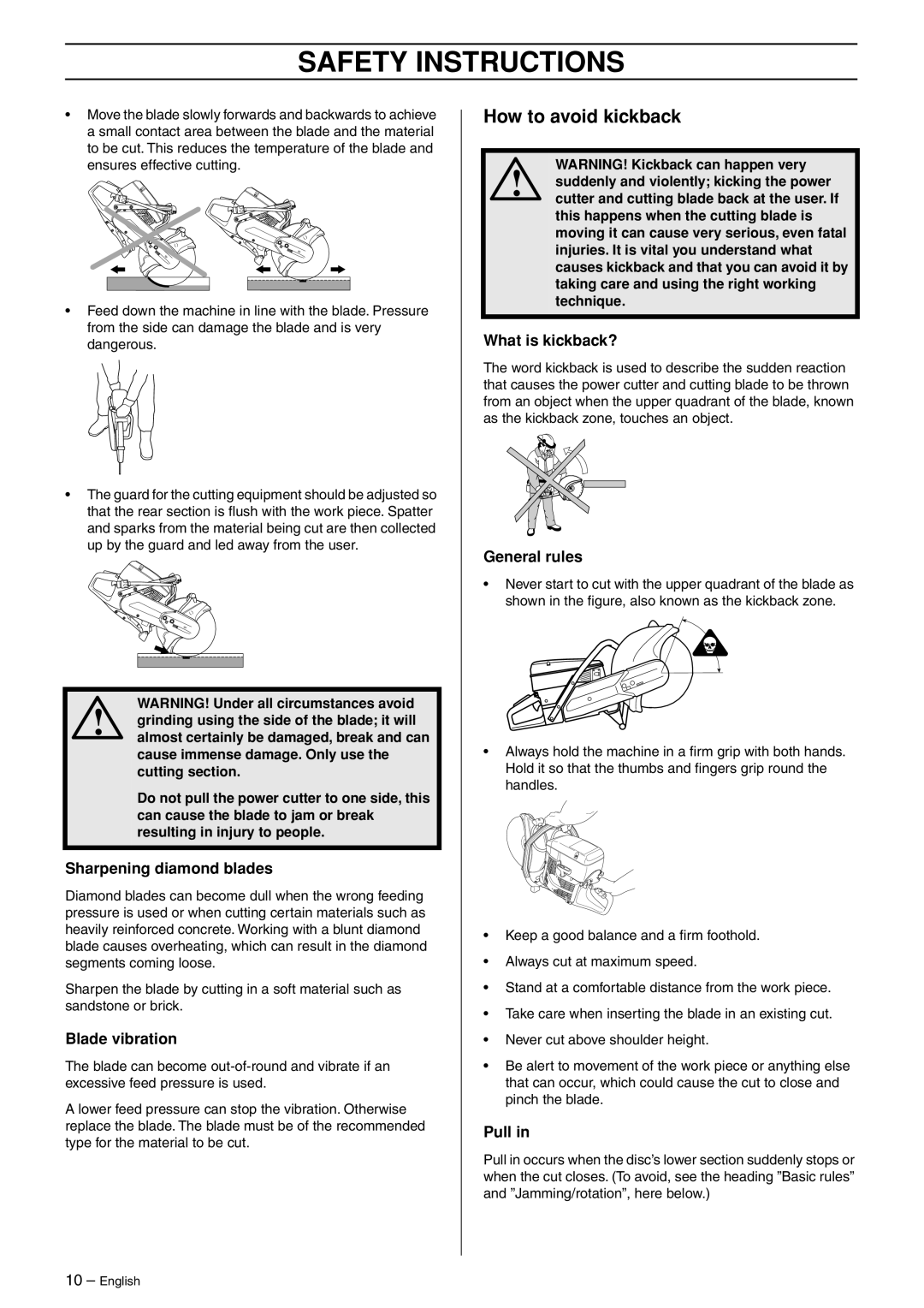 Husqvarna K950 manual How to avoid kickback 