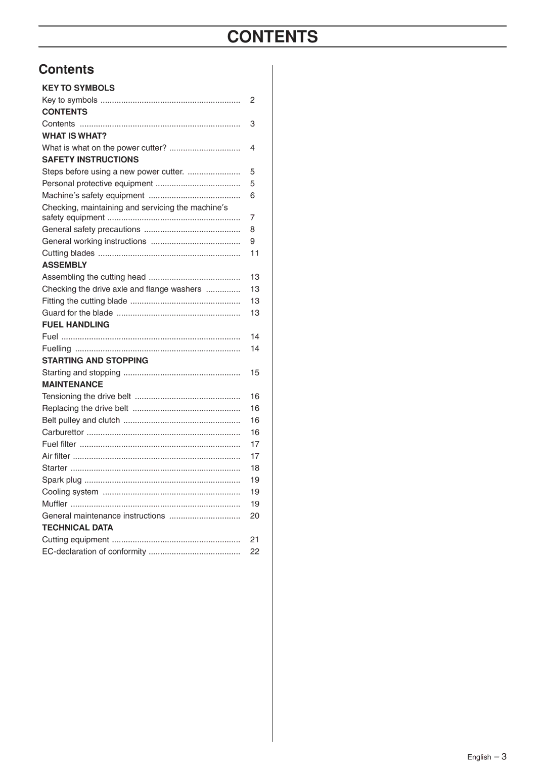 Husqvarna K950 manual Contents 