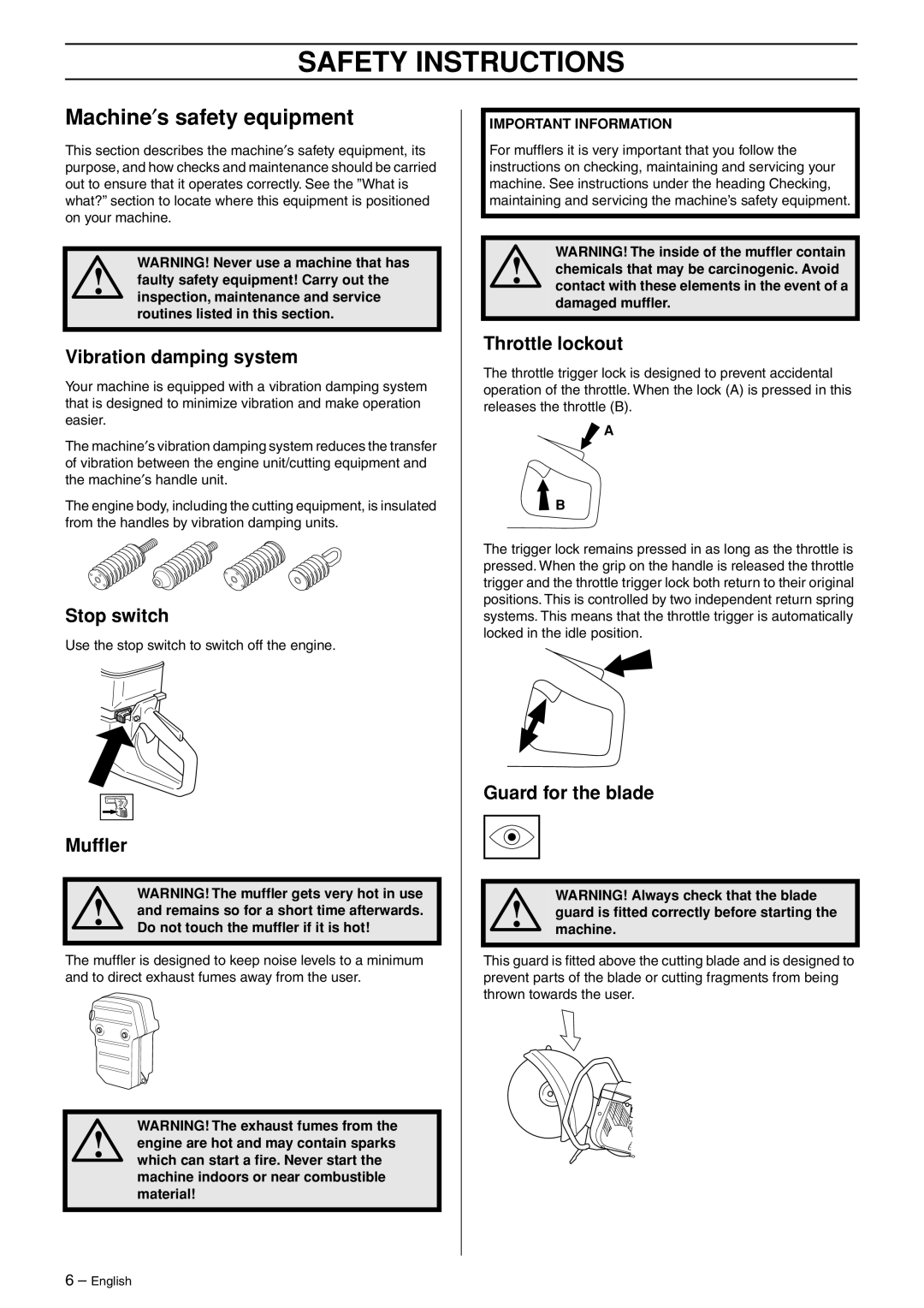 Husqvarna K950 manual Machine′s safety equipment 