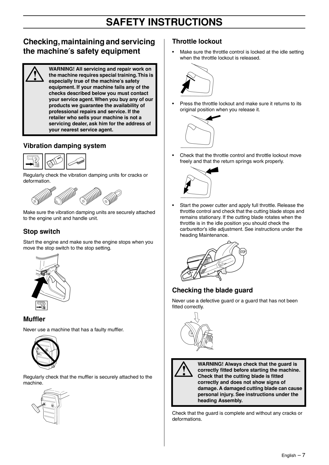 Husqvarna K950 manual Checking the blade guard 