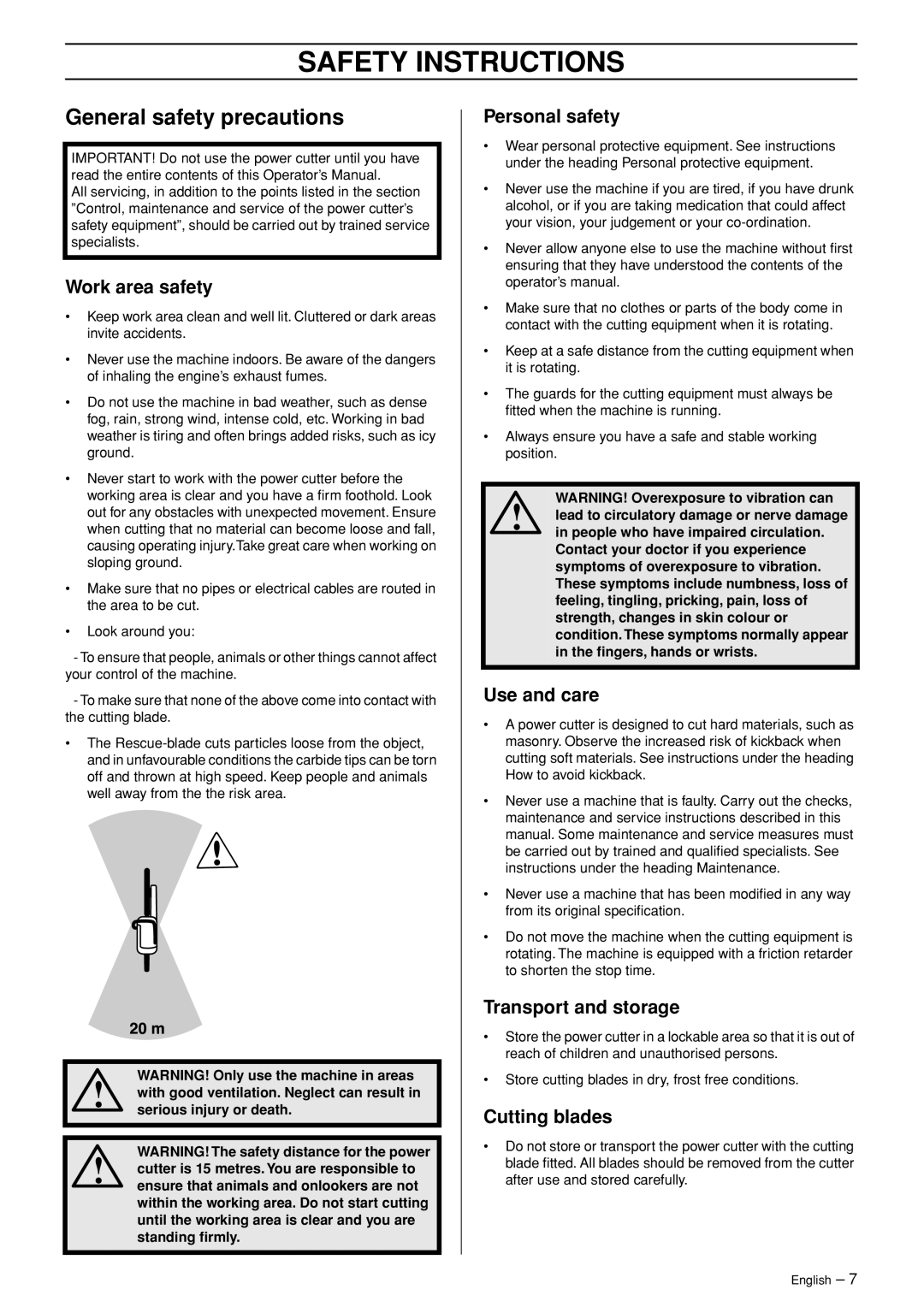 Husqvarna K960 Rescue manual General safety precautions 