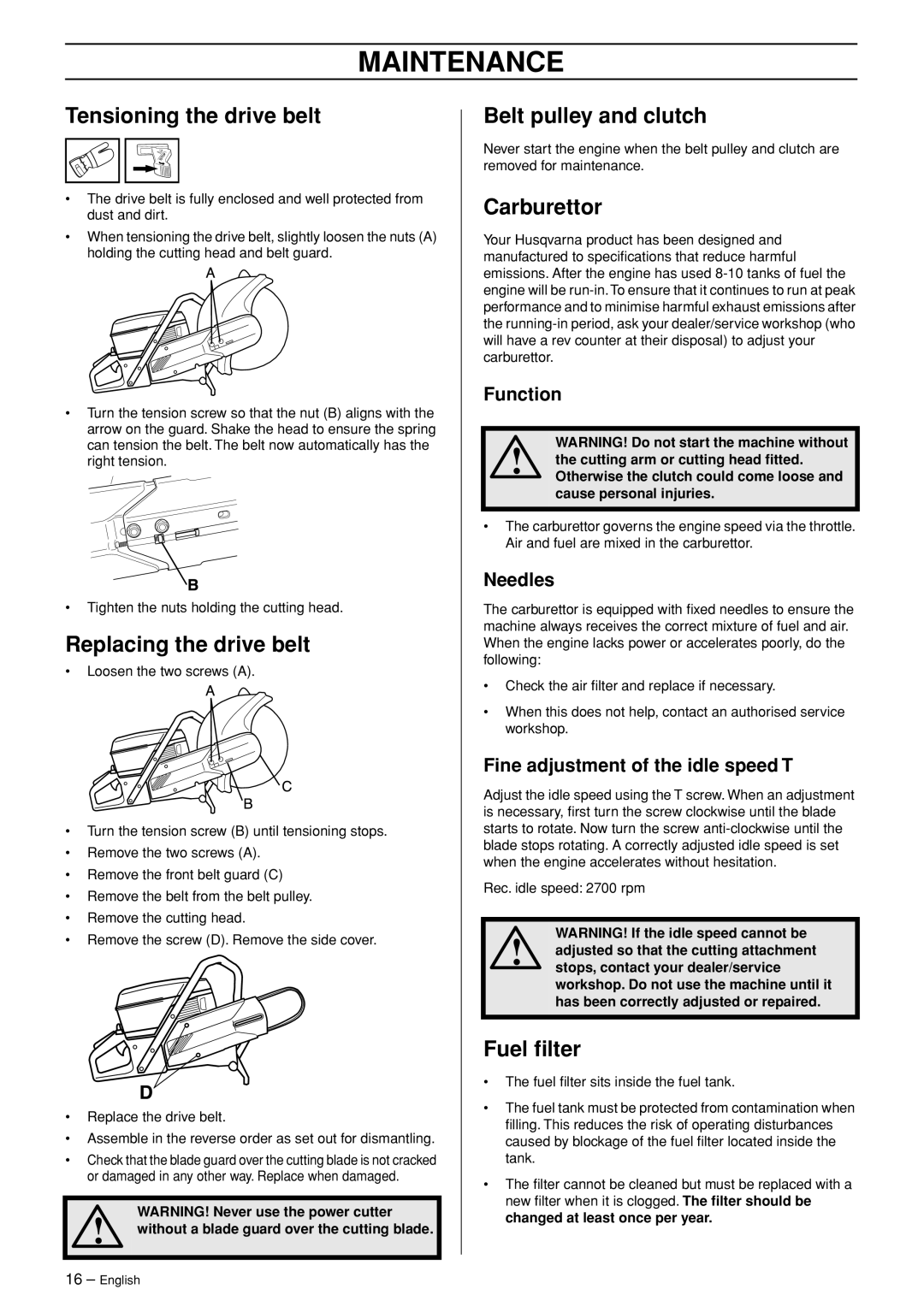 Husqvarna K960 manual Maintenance 