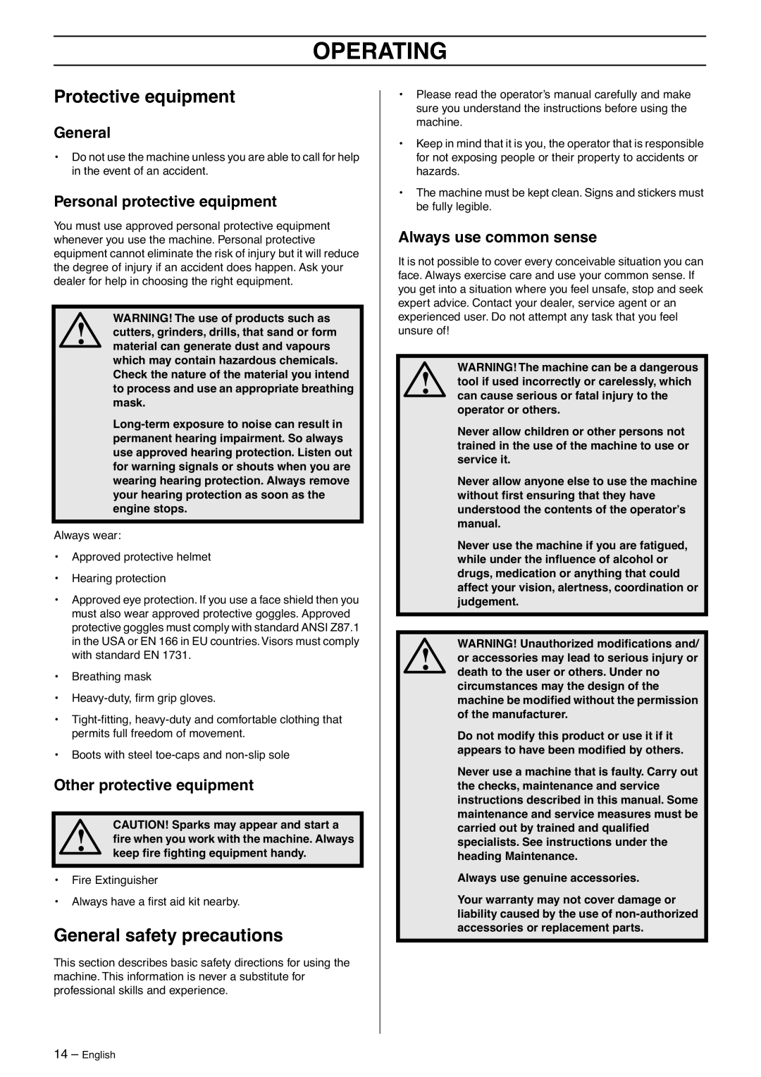 Husqvarna K970 manual Operating, Protective equipment, General safety precautions 