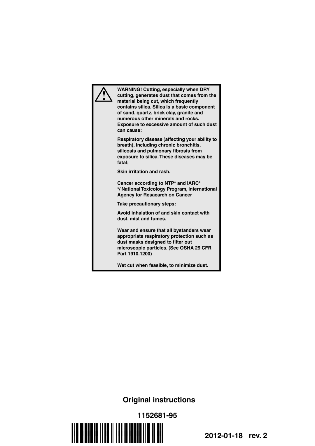 Husqvarna K970 manual Original instructions 1152681-95, 2012-01-18 rev 