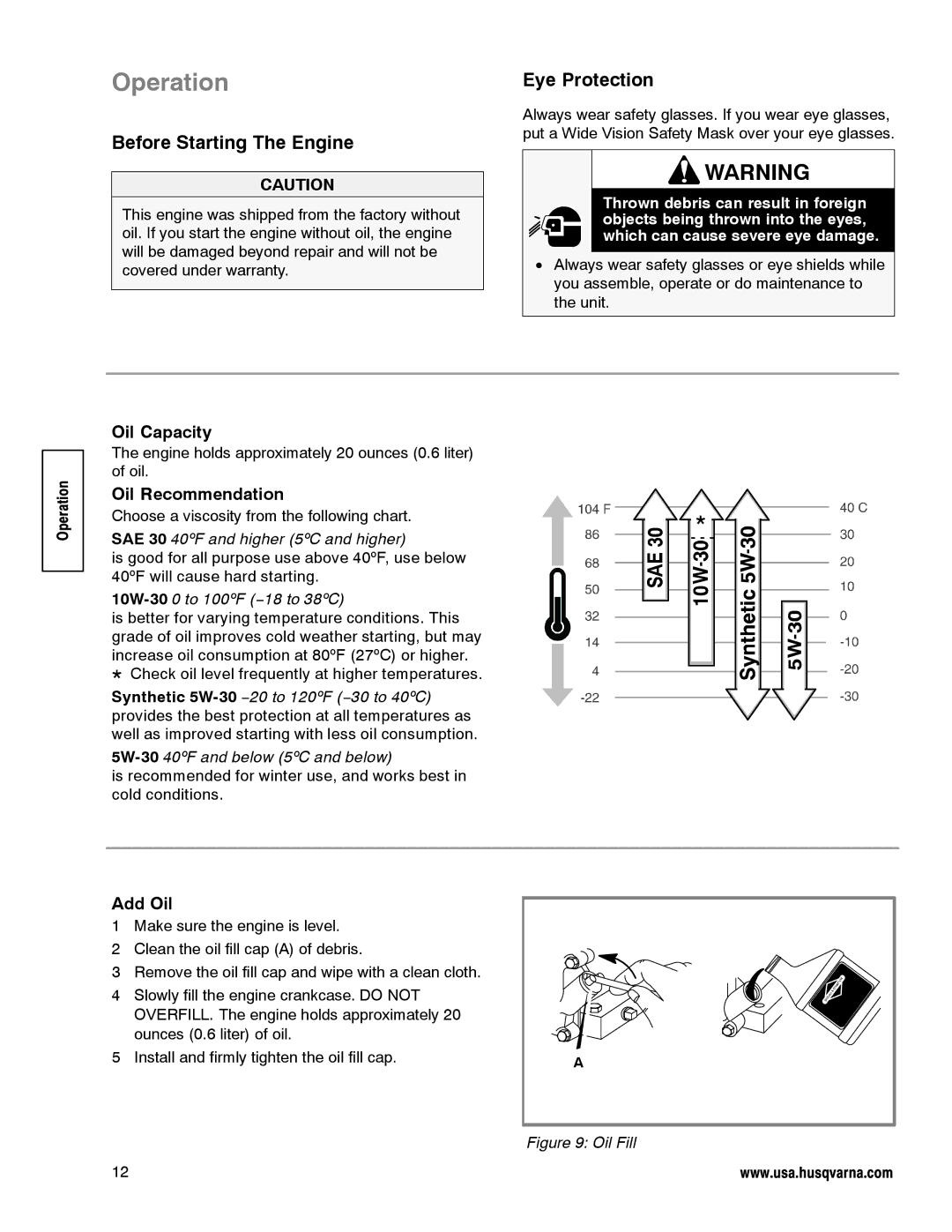 Husqvarna LE389 manual Operation, Before Starting The Engine, Eye Protection 