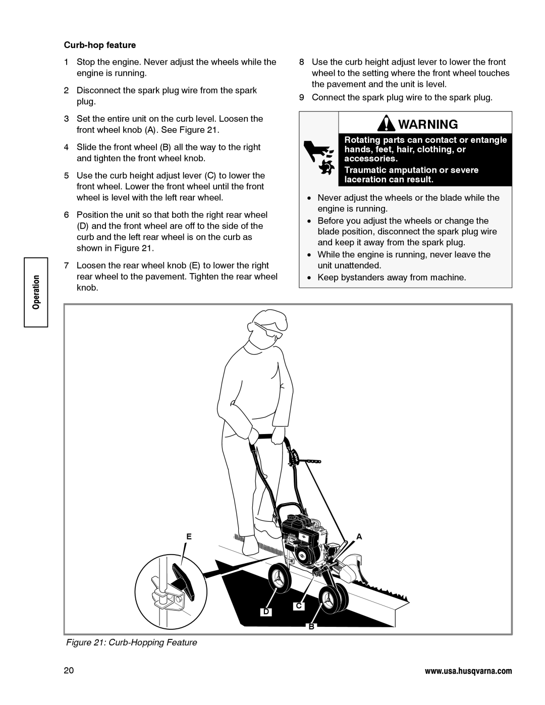 Husqvarna LE389 manual Curb-hop feature, Curb-Hopping Feature 