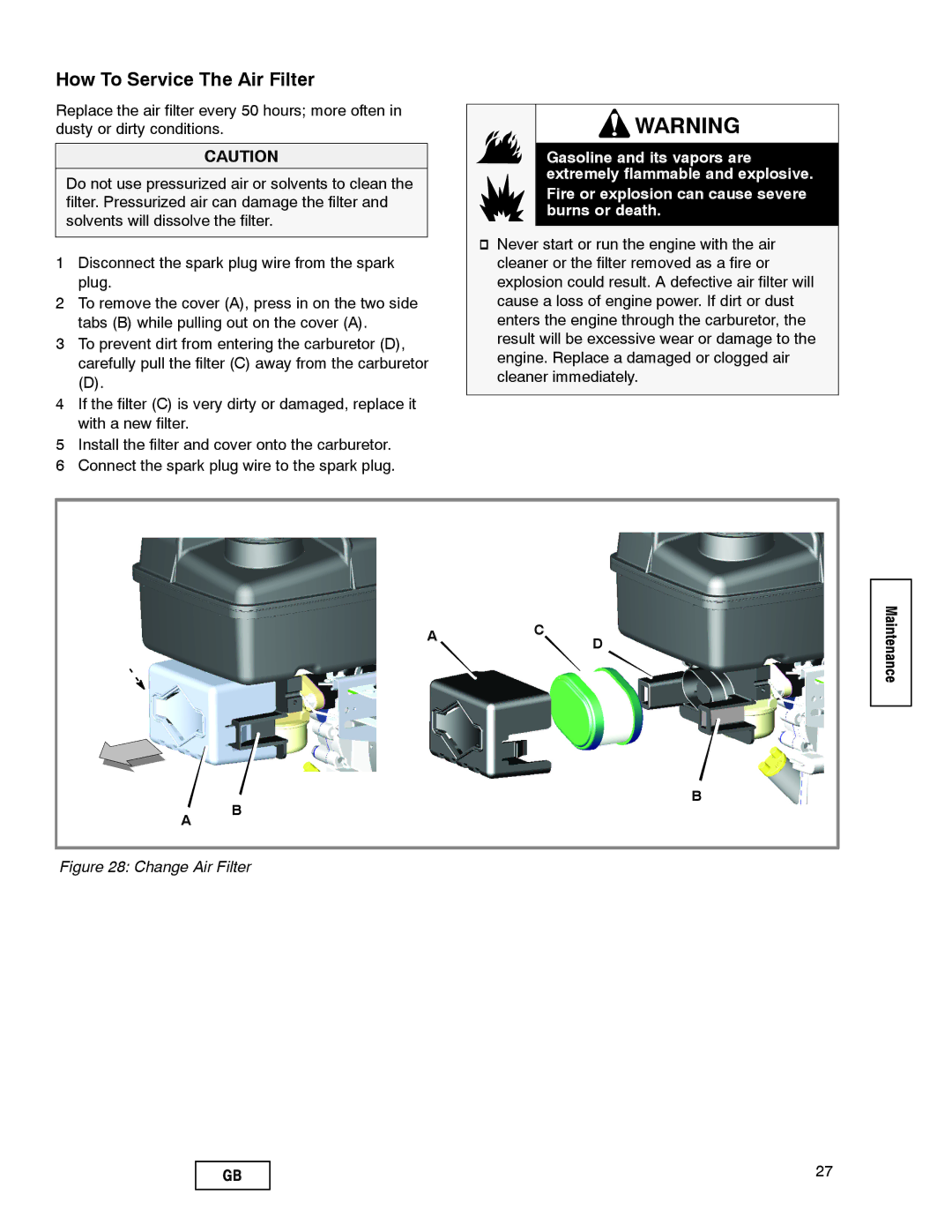 Husqvarna LE389 manual How To Service The Air Filter, Change Air Filter 