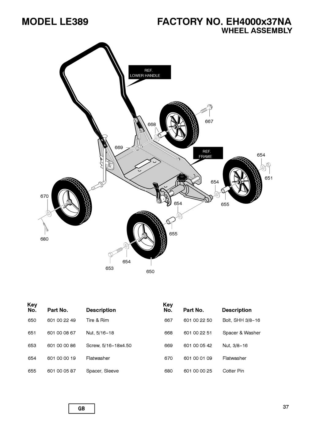 Husqvarna LE389 manual Wheel Assembly 