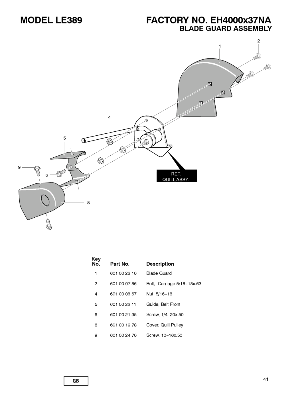 Husqvarna LE389 manual Blade Guard Assembly 