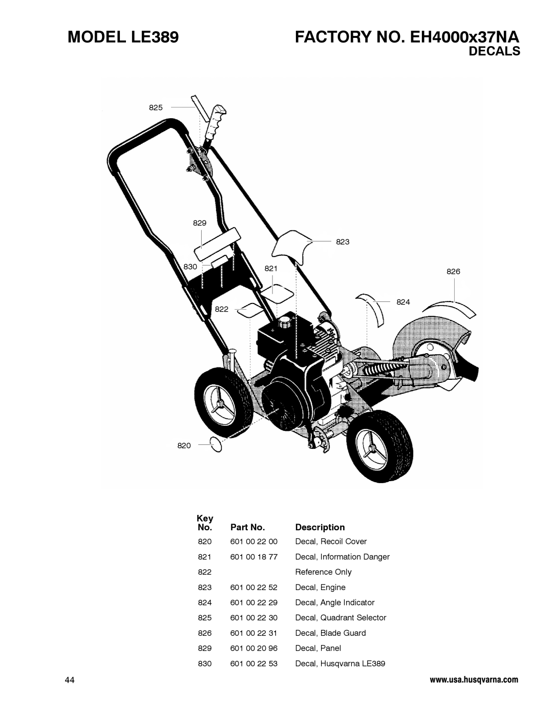 Husqvarna LE389 manual Decals 