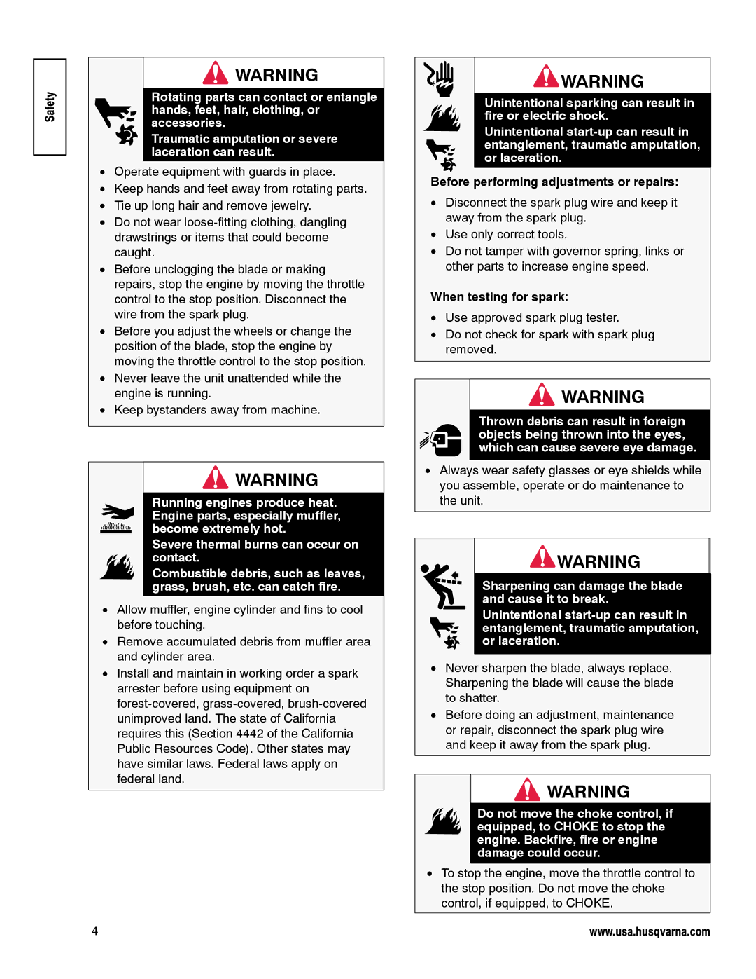 Husqvarna LE389 manual Before performing adjustments or repairs, When testing for spark 