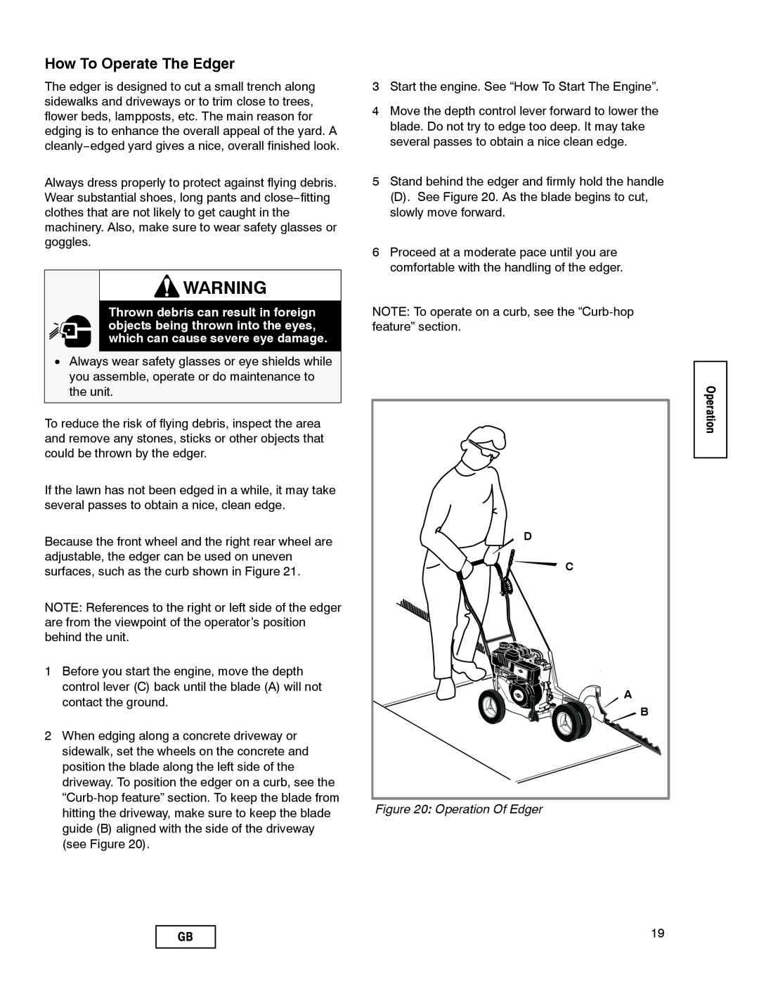 Husqvarna LE389 manual How To Operate The Edger, Operation Of Edger 