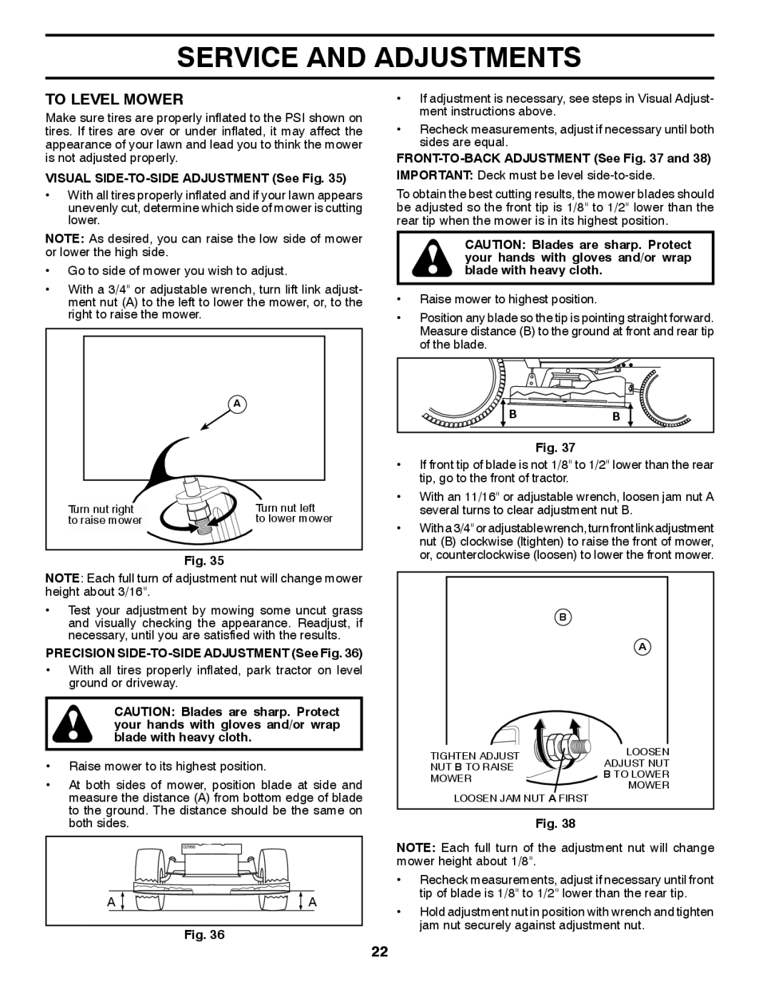 Husqvarna LGT24K54 To Level Mower, Visual SIDE-TO-SIDE Adjustment See Fig, Precision SIDE-TO-SIDE Adjustment See Fig 