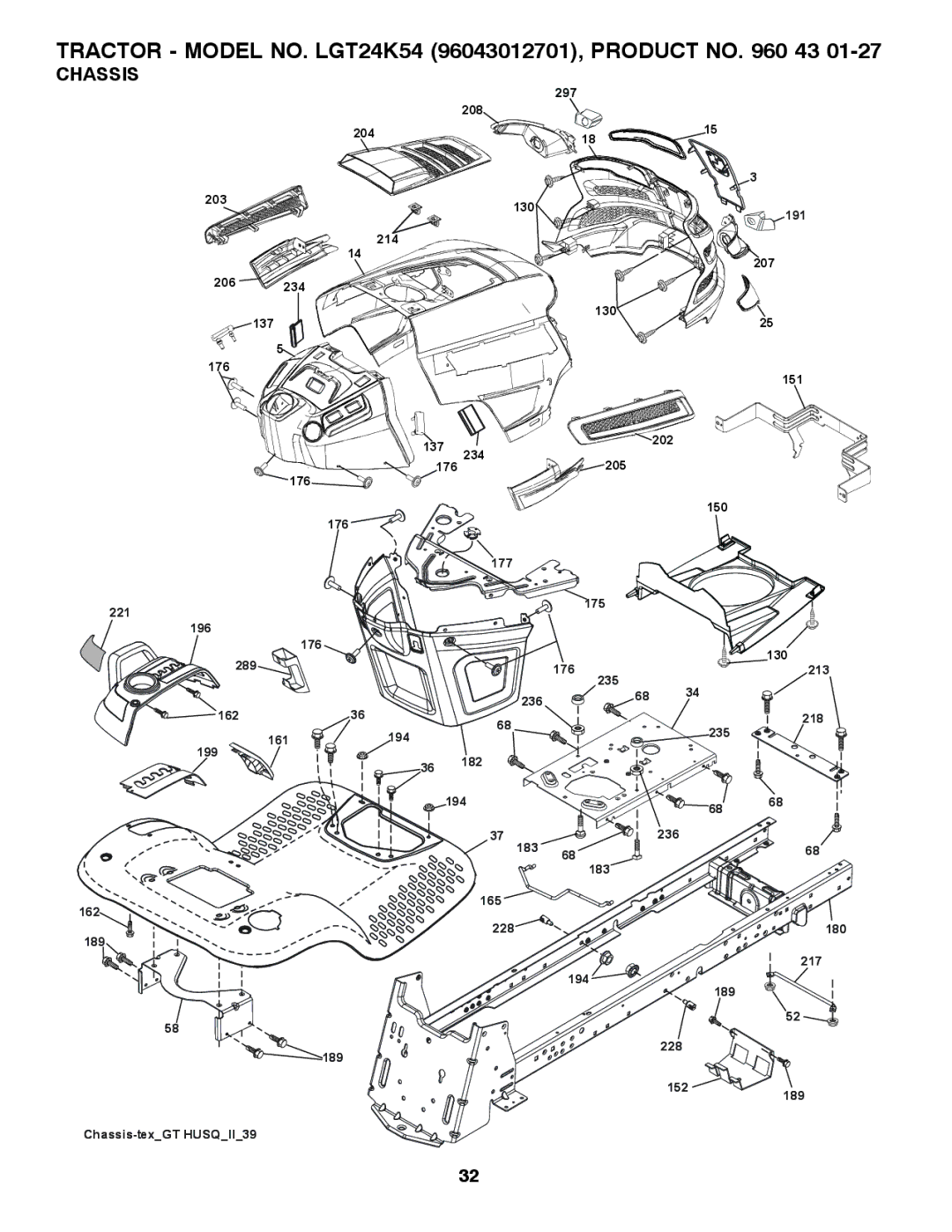 Husqvarna LGT24K54 owner manual Chassis 