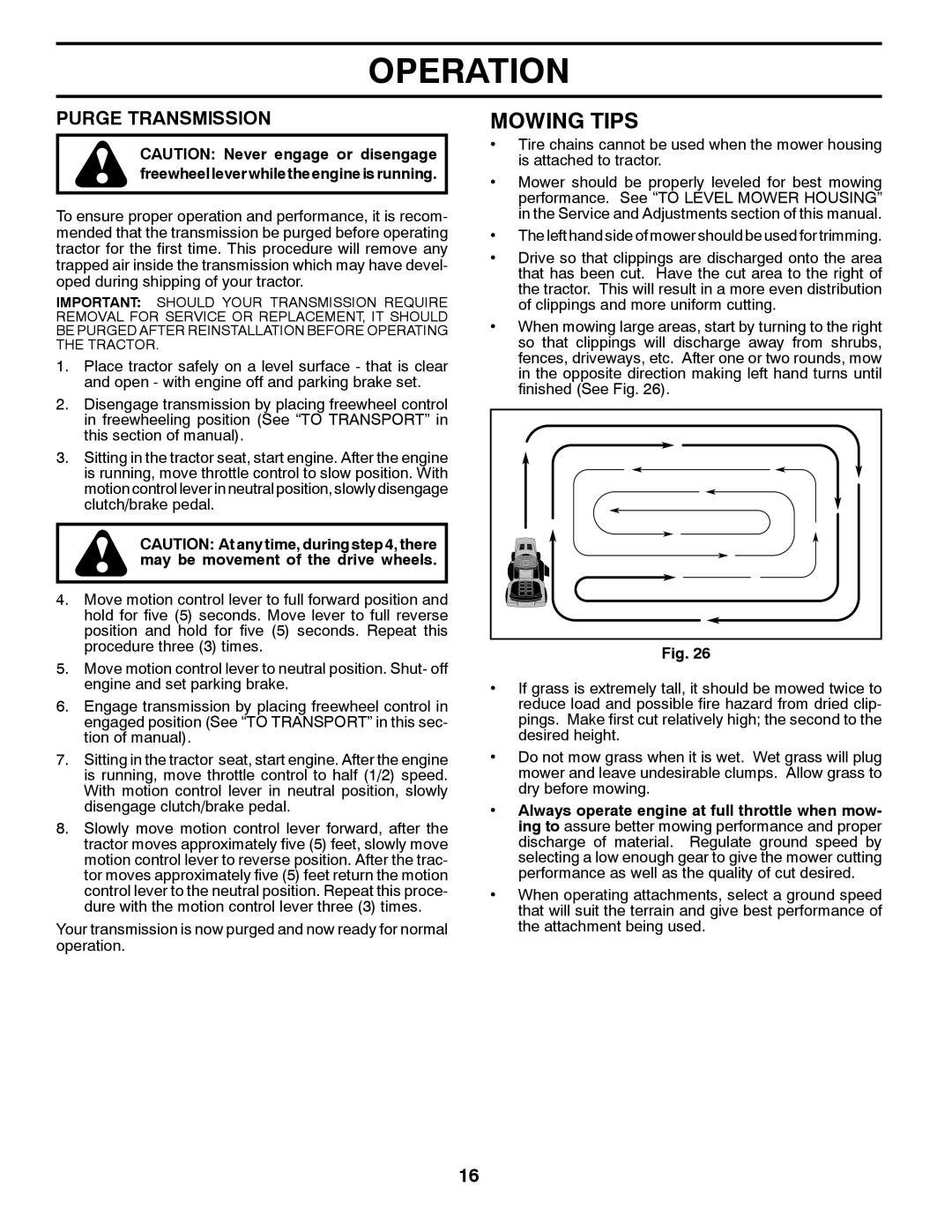 Husqvarna LGT24K54 owner manual Mowing Tips, Purge Transmission 