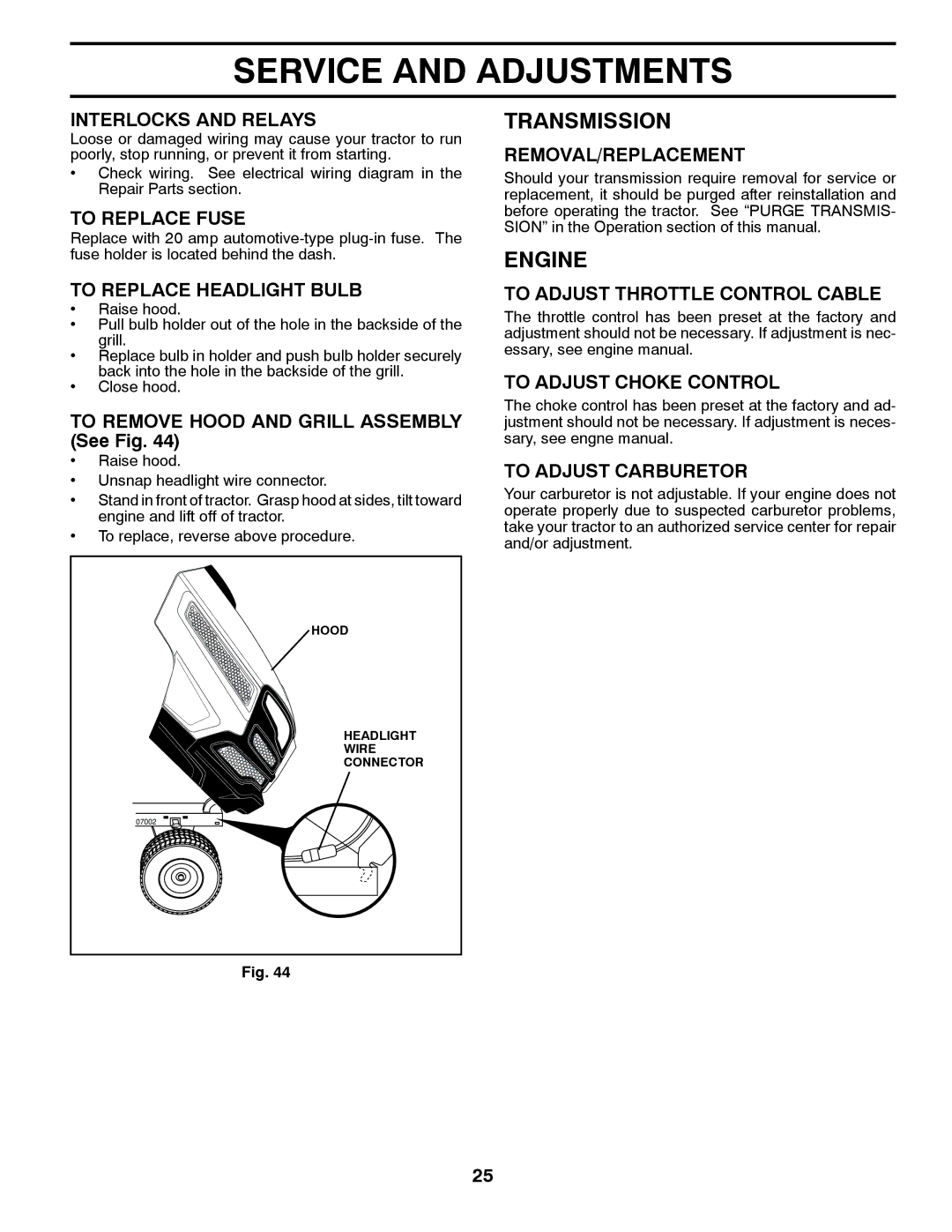 Husqvarna LGT24K54 owner manual Transmission 