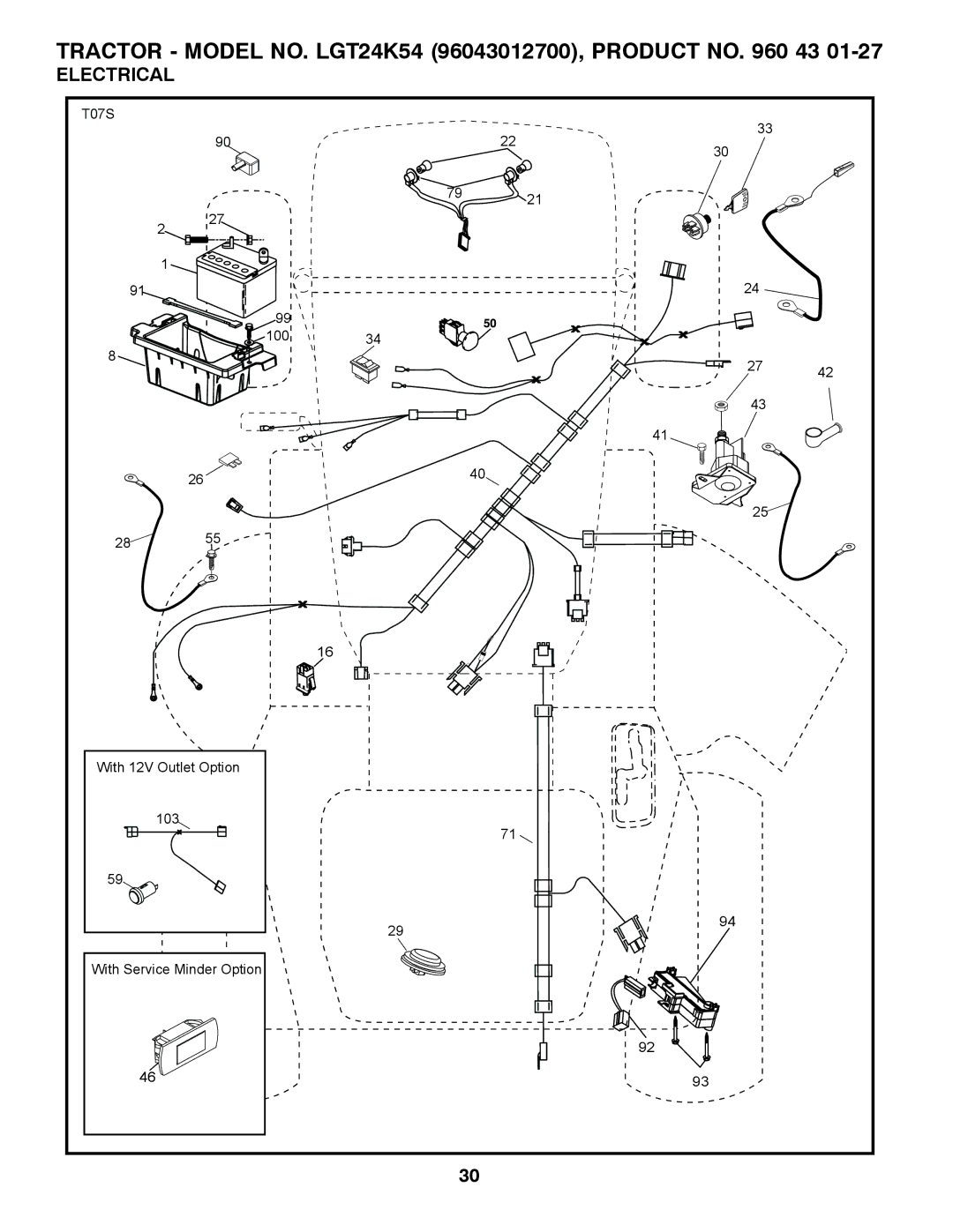 Husqvarna owner manual Tractor Model NO. LGT24K54 96043012700, Product no 43 