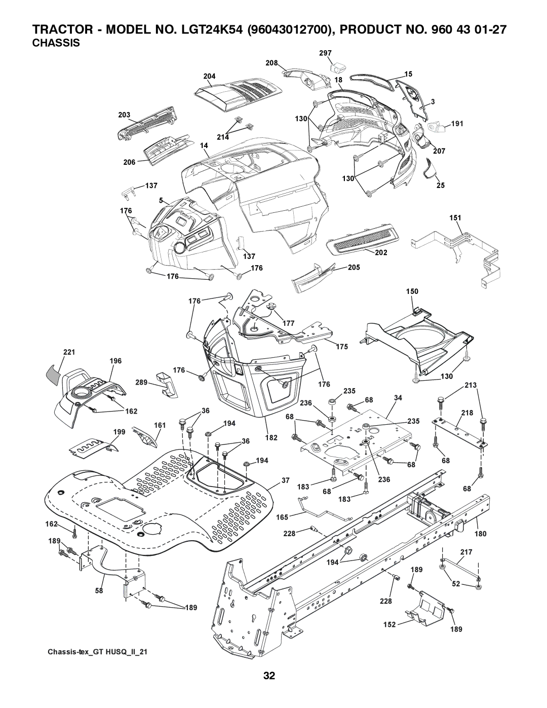 Husqvarna LGT24K54 owner manual Chassis 