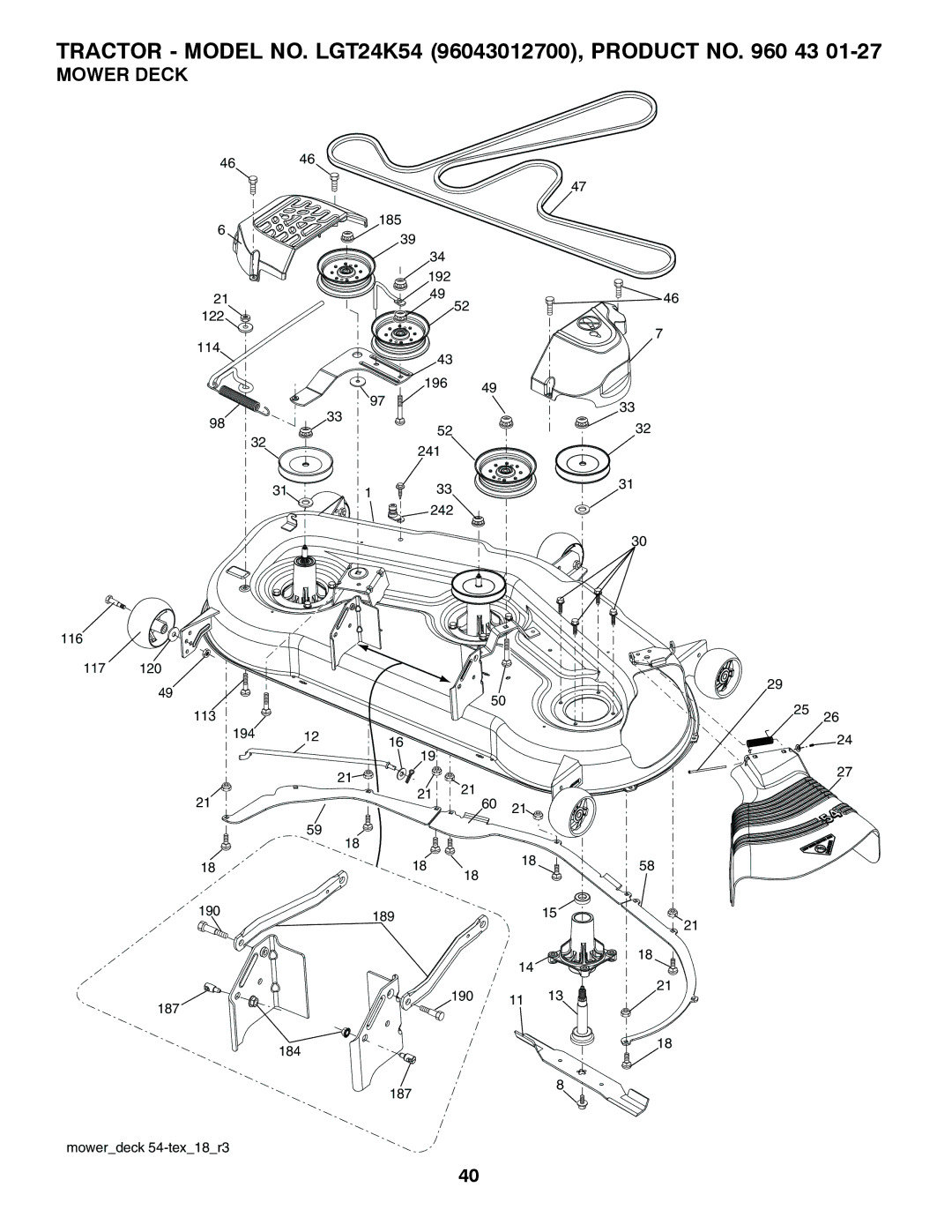 Husqvarna LGT24K54 owner manual Mower Deck 