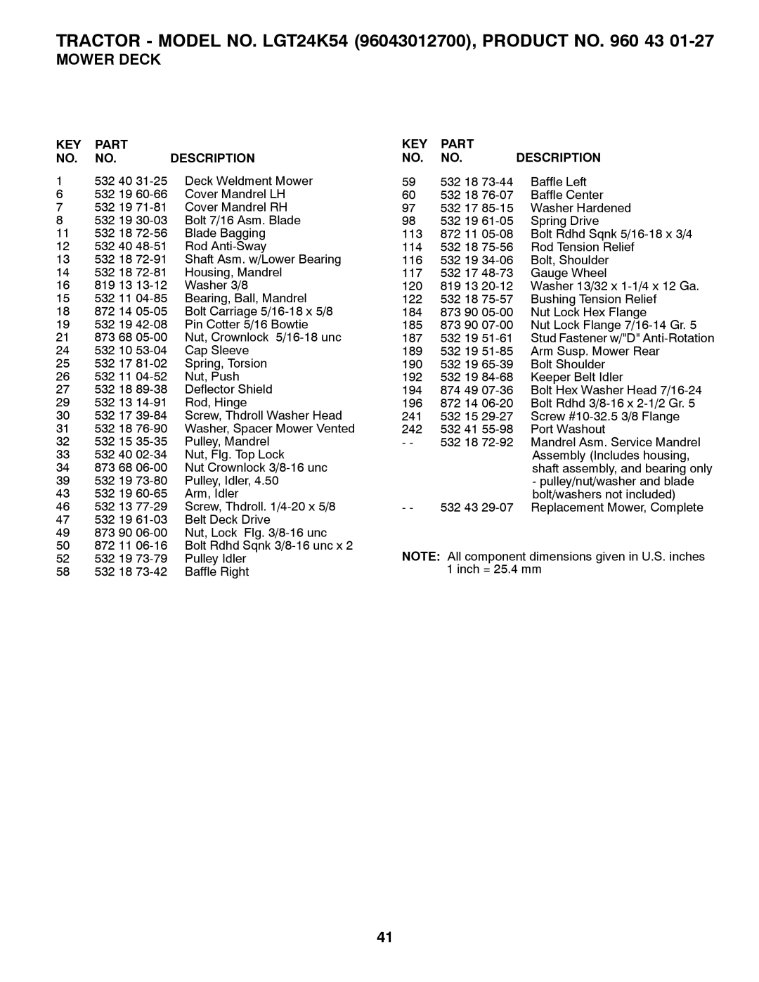 Husqvarna LGT24K54 owner manual 532 40 31-25 Deck Weldment Mower 