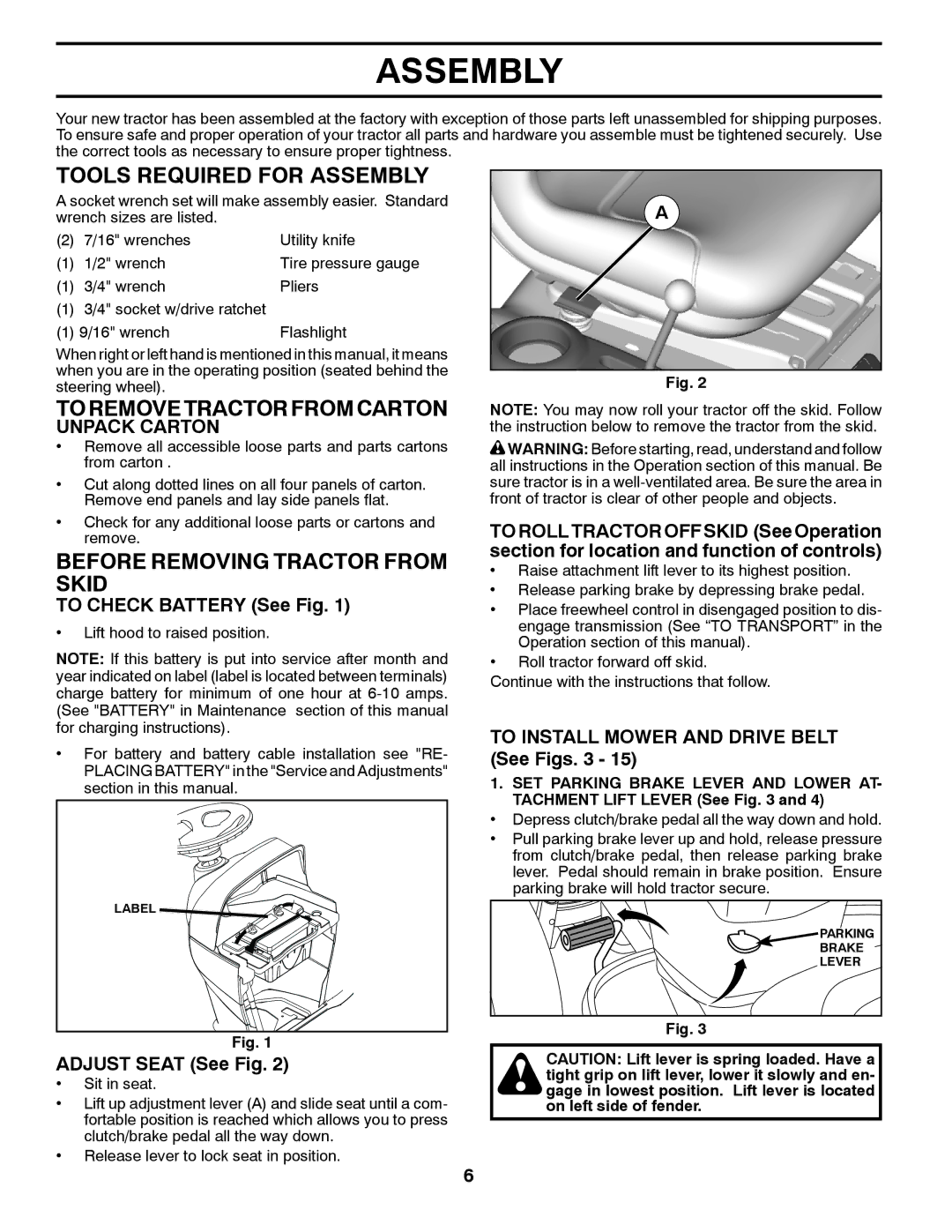 Husqvarna LGT24K54 owner manual Tools Required for Assembly, Before Removing Tractor from Skid 