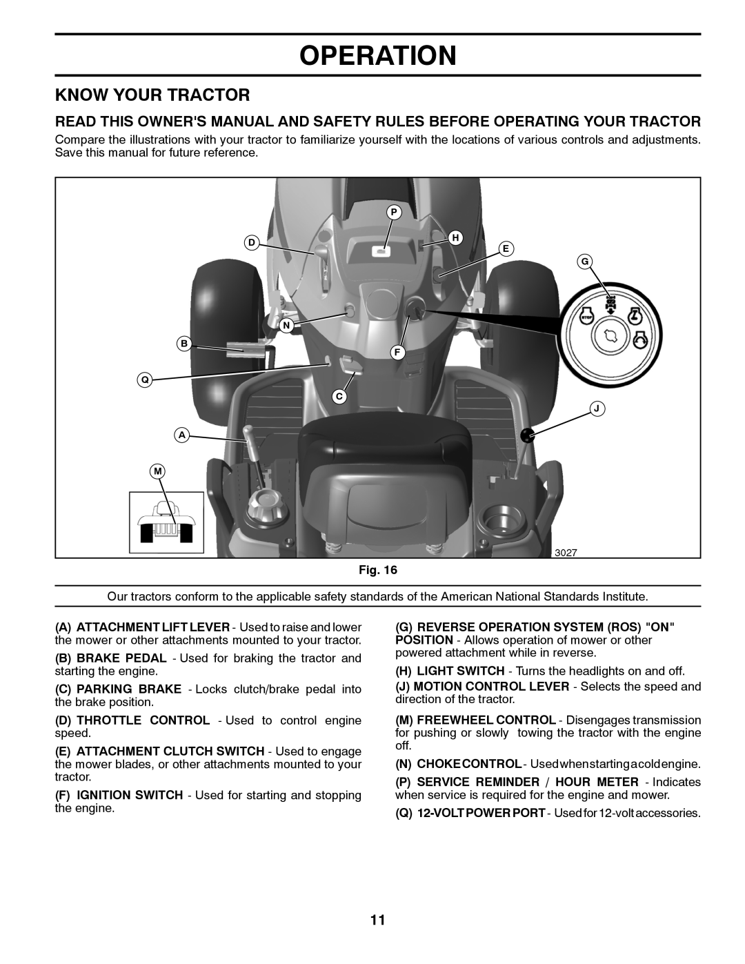 Husqvarna LGT24K54 owner manual Know Your Tractor, Operation 