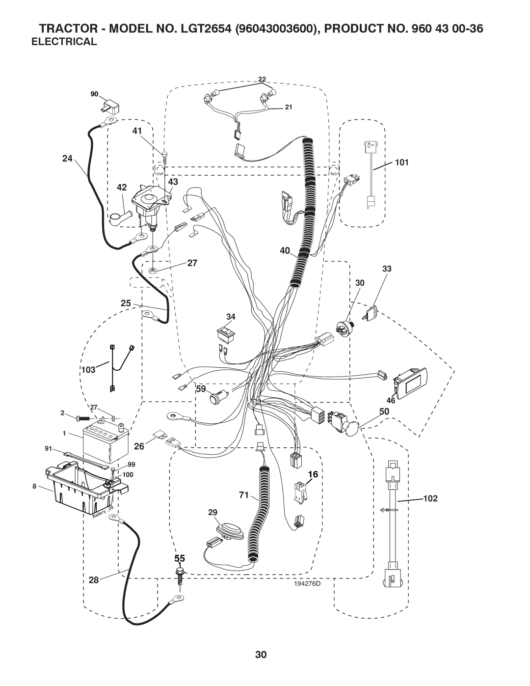 Husqvarna LGT2654 owner manual Electrical 