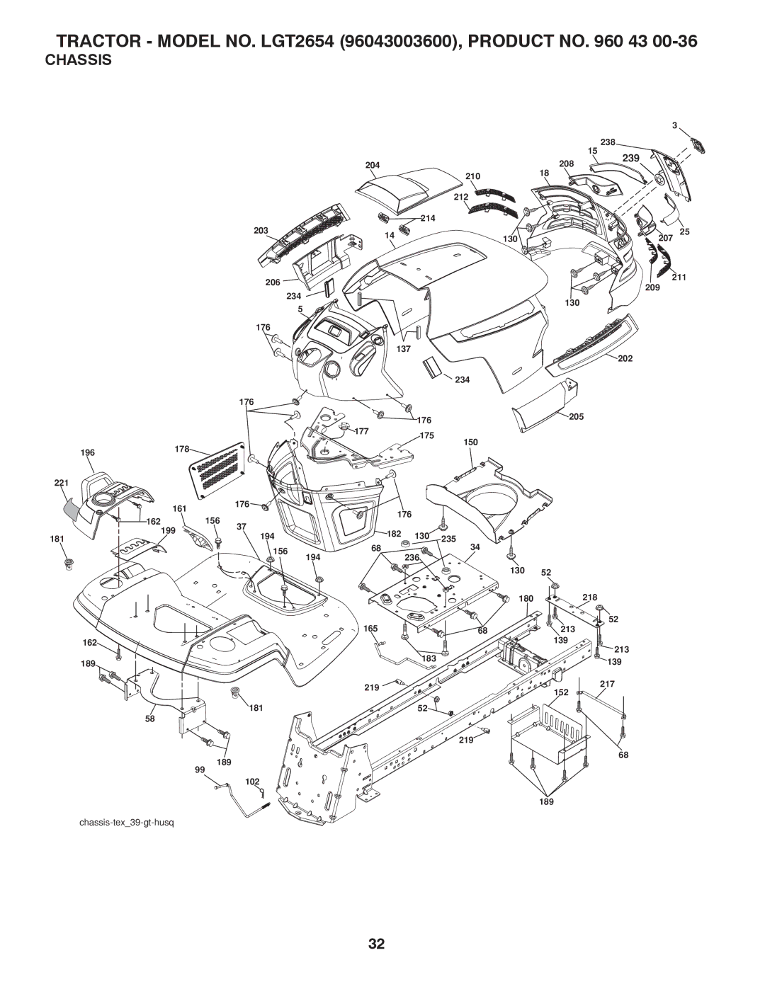 Husqvarna LGT2654 owner manual Chassis 