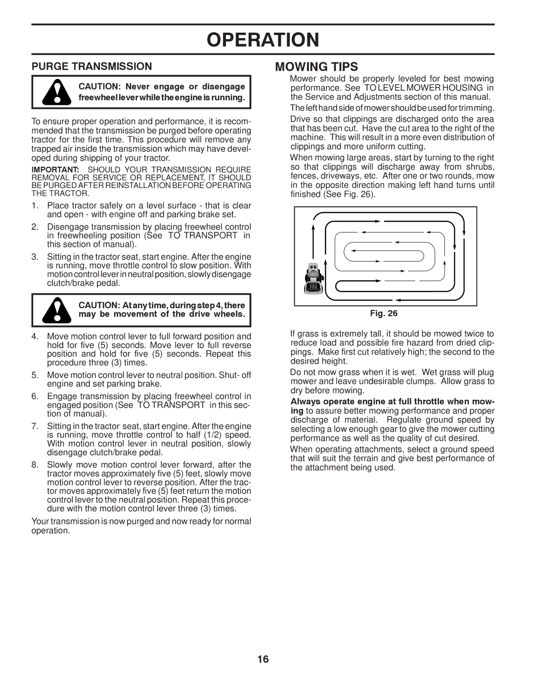 Husqvarna LGTH2454 owner manual Mowing Tips, Purge Transmission 