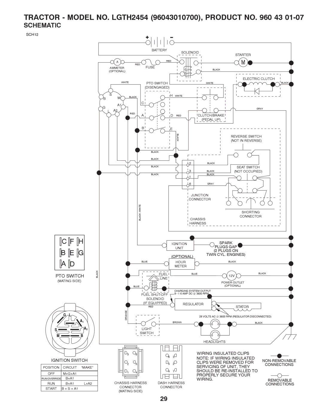 Husqvarna owner manual Tractor Model NO. LGTH2454 96043010700, Product no 43, Schematic 