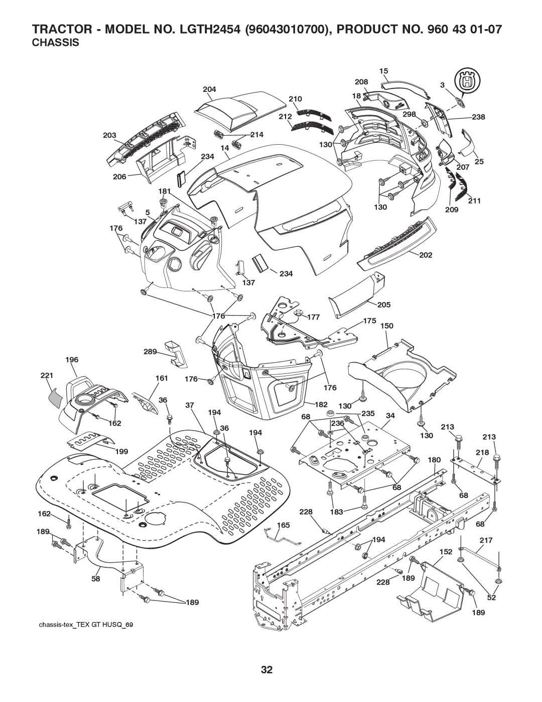 Husqvarna LGTH2454 owner manual Chassis 