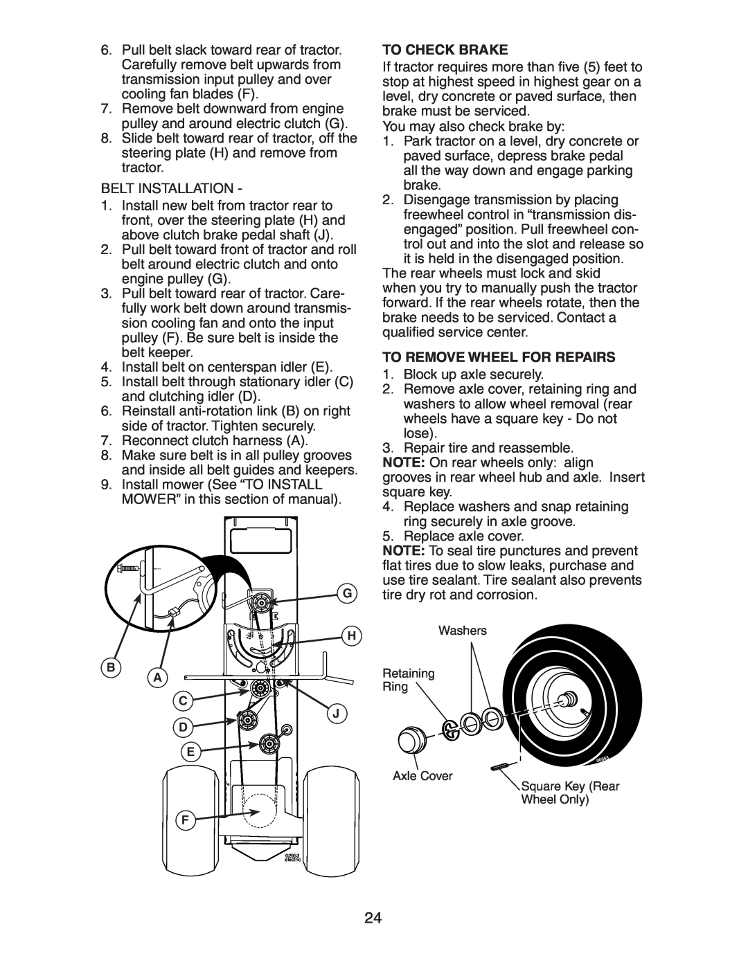 Husqvarna LOYTH20F42T manual To Check Brake, To Remove Wheel For Repairs 