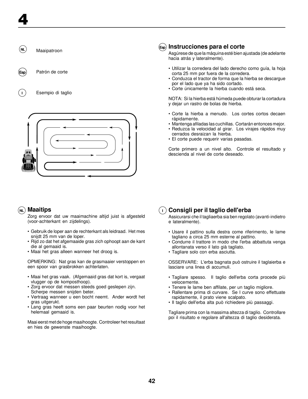 Husqvarna LR120, LR 130 instruction manual Maaitips, Esp Instrucciones para el corte, Consigli per il taglio dellerba 