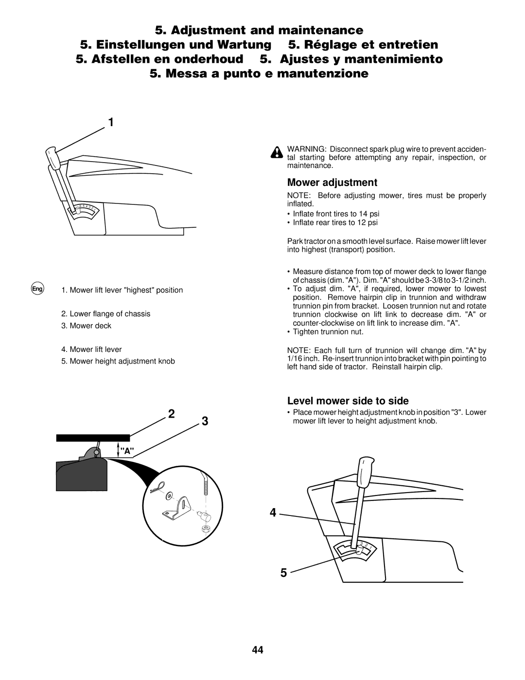 Husqvarna LR120, LR 130 instruction manual Mower adjustment, Level mower side to side 