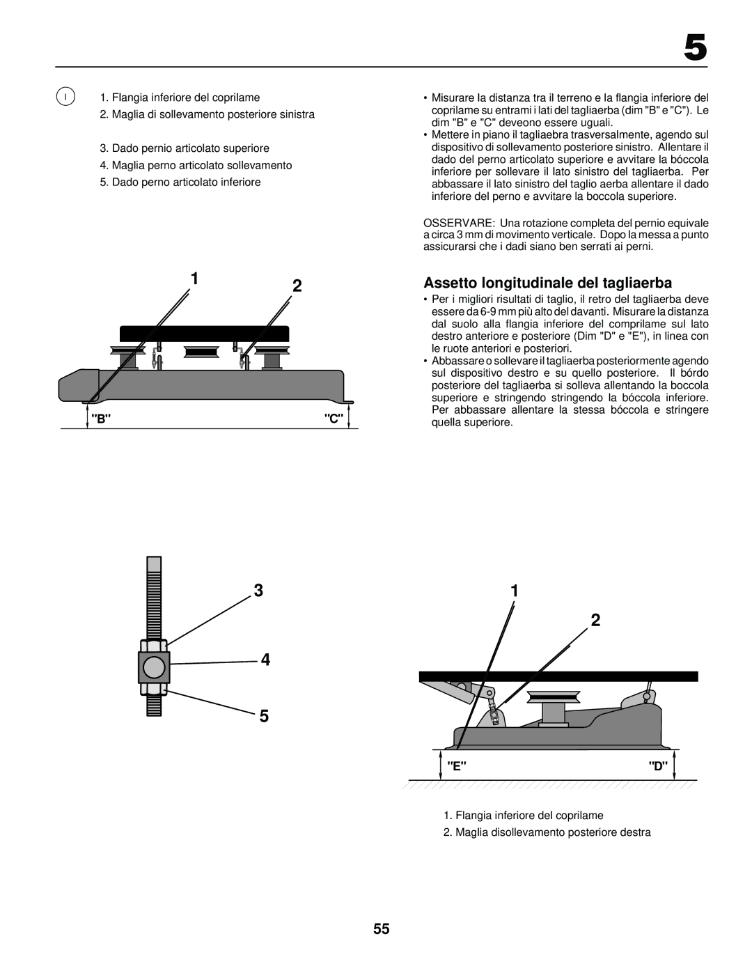 Husqvarna LR 130, LR120 instruction manual Assetto longitudinale del tagliaerba 