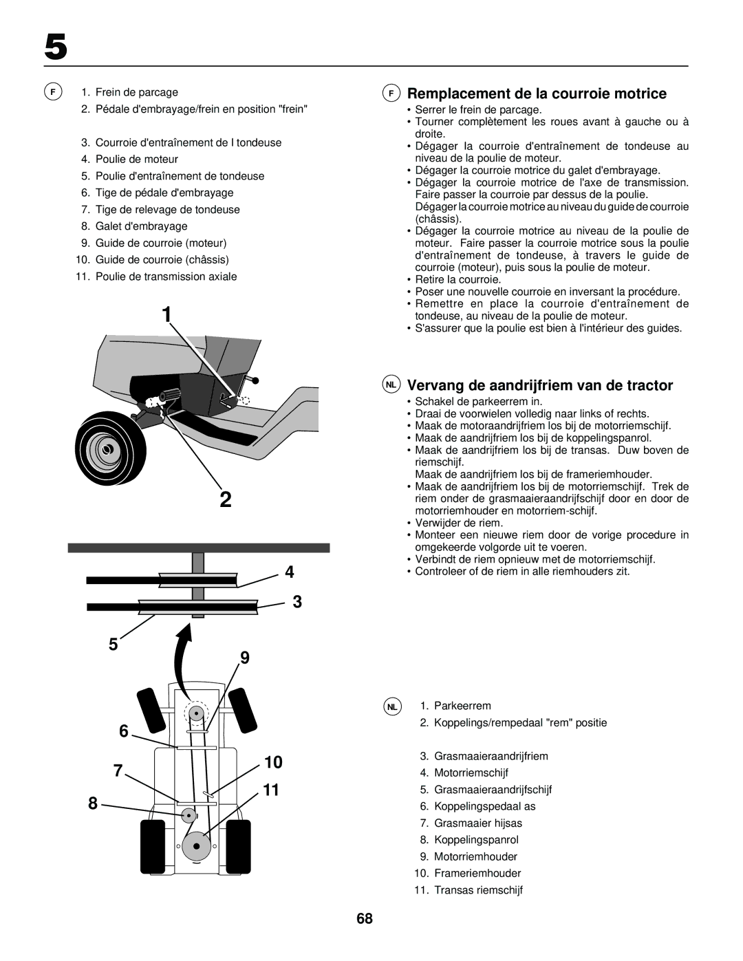 Husqvarna LR120, LR 130 instruction manual Remplacement de la courroie motrice, NL Vervang de aandrijfriem van de tractor 