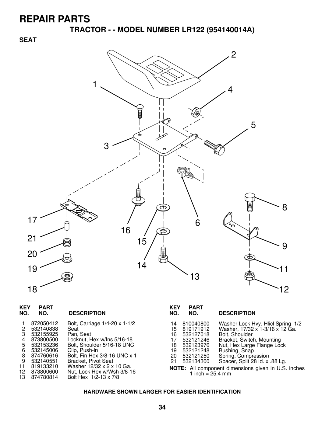 Husqvarna LR122 owner manual Seat 