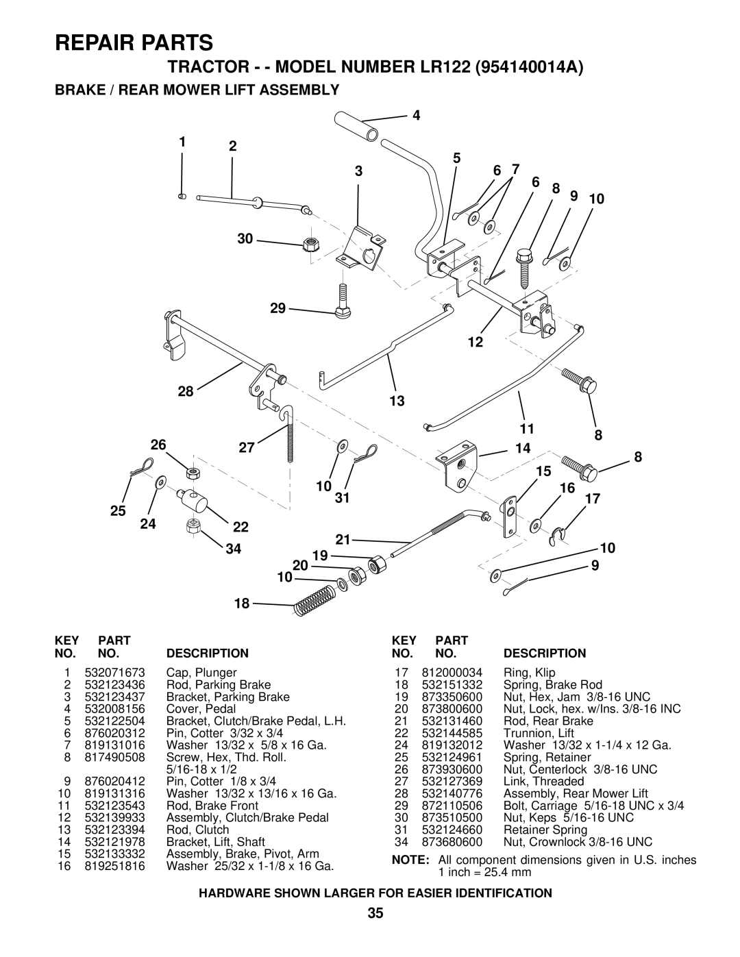 Husqvarna LR122 owner manual Brake / Rear Mower Lift Assembly 