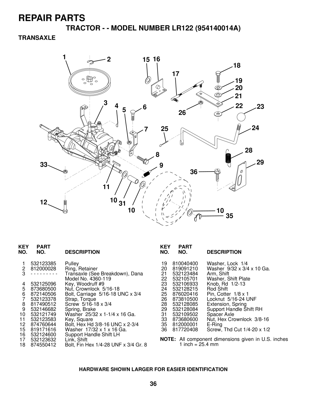 Husqvarna LR122 owner manual Transaxle 