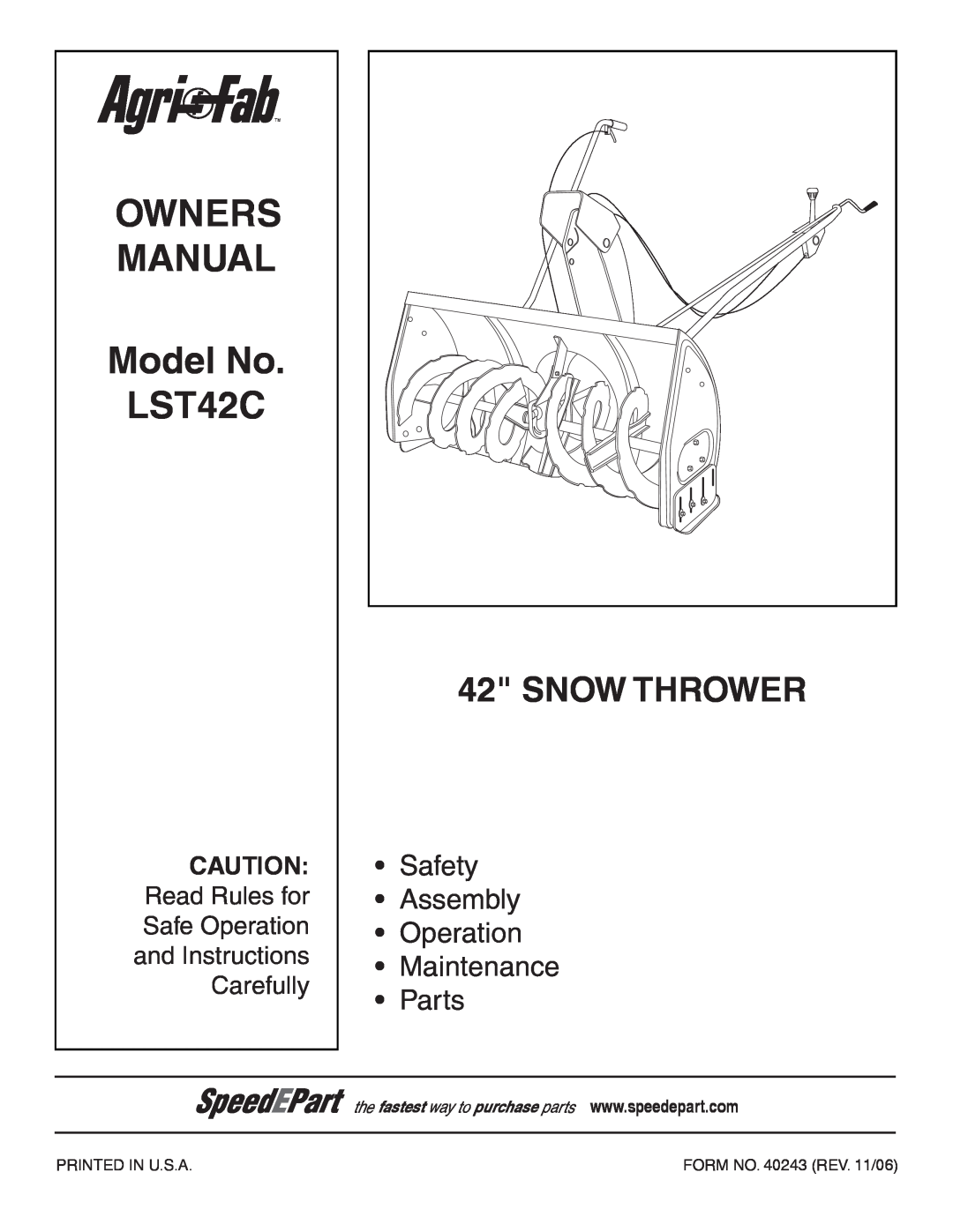 Husqvarna LST42C manual Snow Thrower, Safety Assembly Operation Maintenance Parts 