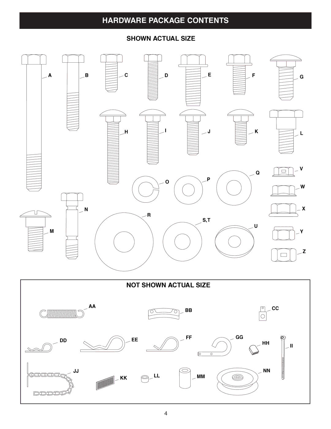 Husqvarna LST42C manual Hardware Package Contents 