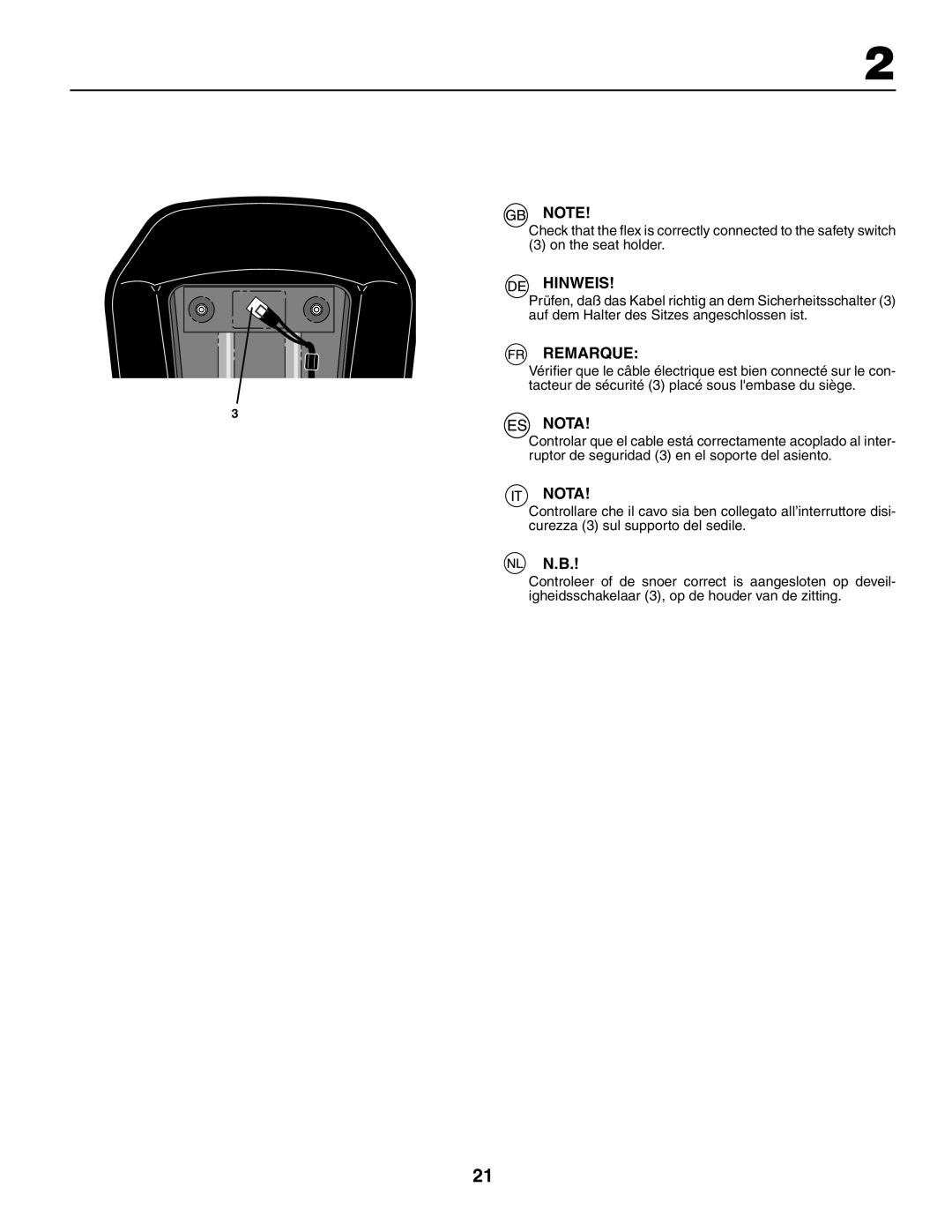 Husqvarna LT 151 instruction manual Hinweis, Remarque, Nota 