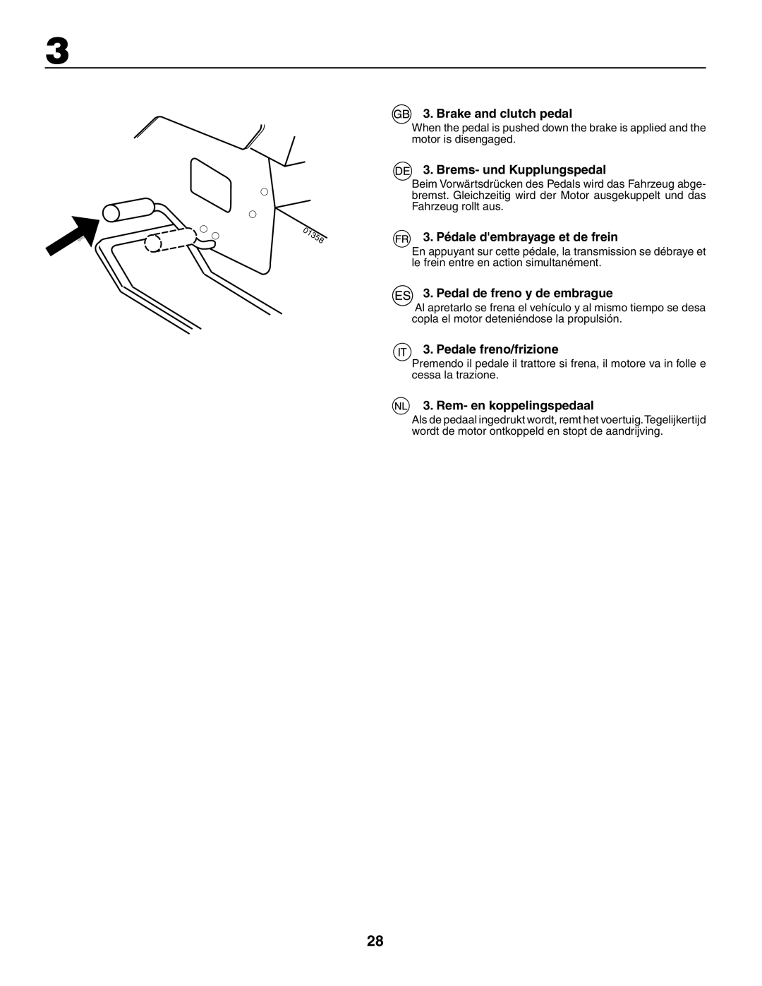 Husqvarna LT 151 Brake and clutch pedal, Brems- und Kupplungspedal, Pédale dembrayage et de frein, Pedale freno/frizione 